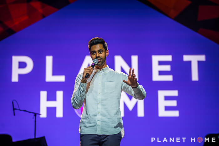 hasan minhaj speaking at the Planet Home 2019 event