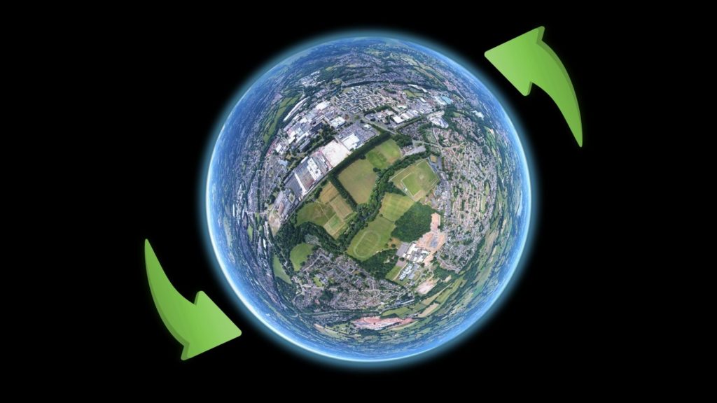 image of the earth with green arrows circling it