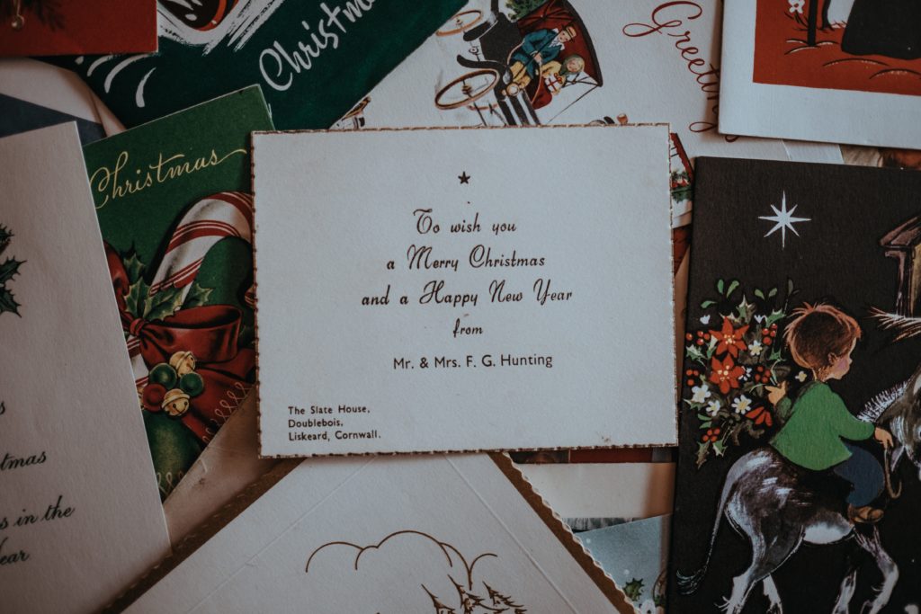 pile of holiday greeting cards