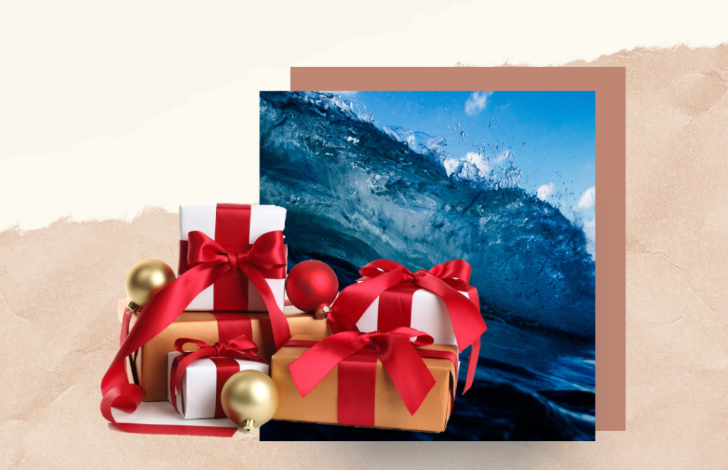 graphic of gifts over ocean water